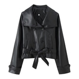 BSK&TRAF Women's Autumn 2025 New Street Fashion Clip Belt Short Leather Wind Coat 8707065