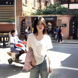 White U-Neck T-Shirt Women's Short-Sleeved Summer 2025 New Loose Thin Inside Hit Bottom Blouse