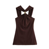 Women's Dress Women's Gold Trim Hanging Neck Knitting Top