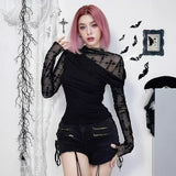 Lace Long-Sleeved Top Girl Spring Autumn Hottie Dark Sexy T-Shirt Repair Splicing Hollow