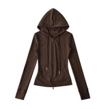 Hooded Yoga Zipper Coat Women 2026 Spring And Autumn New Solid Dress + Rope Straight Trousers Set