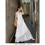 French Sense Irregular Splicing Vest Dress Women's Holiday Style A Word Long Dress