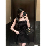 Sexy Thoracic Dress High Waist Temperament Irregular Thin Korean Dress Short Dress