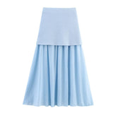 Summer New Gold Button Knitted Vest Small Folding Splicing Skirt Set