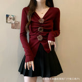 Three-Dimensional Rose Knit Shirt Women's Early Autumn New Top High-End Feel Jacket Design Small Sweater Long Sleeve