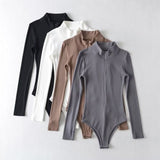 Slim Thin Zipper Collar Long-Sleeved Women's Bottom Shirt Solid Color T-Shirt