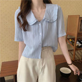 Spring And Summer 2025 New Design Small Doll Collar Short-Sleeved Shirt Women's Short-Sleeved French Chic Top
