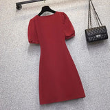 Oceanous Open Fork Short-Sleeved Dress Women 2025 Summer New Large-Size Design Feel Thin Belly A-Character Skirt