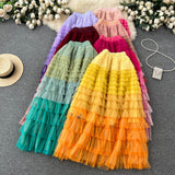 Gradient Color Irregular Net Yarn Half-Dress Women's Long Cake Skirt Fluffy High Waist Thin A Skirt