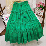 South Korea 2025 Spring Heavy Industry Lace Dress Women High-Waist Splicing Hook Fairy Big Swing A Word Mid-Long Skirt Summer