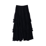 Heavy Industry Wood Ear Splicing Irregular Fairy Cake Skirt French Tight Waist Mesh Dream Skirt Skirt Skirt