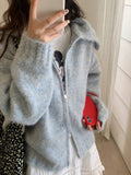 Korean Version Of Casual Collar Double Zipper Knitted Cardigan Women's Autumn And Winter New Retro Easy Thick Coat