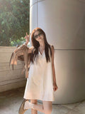 Simple White V-Neck Sleeveless Vest Dress Women's Summer Loose Thin A-Character Skirt To Reduce The Age Of Small Short Skirt