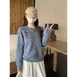 2025 Autumn And Winter Version Of The Round Collar With Loose Shoulder Knitted Shirt Thick Sweater Bottom Long-Sleeved Top