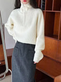 Design Sense Half-Zip Red Knitted Women's Short Model 2025 Autumn And Winter 2025 New Korean Version Loose Thick Thick Waist Sweater