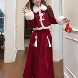Little Fragrant New Year's Red Dress Women's Winter This Year's Popular Beautiful Christmas Robe Two Sets Of 2026 New