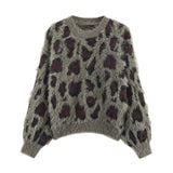 BSK&TRAF Women's Clothing Fall 2025 New Fashion Leopard-Printed Collar Knitted Long-Sleeved Sweater