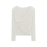 Lyselle's Silk Wool Folds Back-Round-Neck Long-Sleeved T-Shirt For Women's Commute To The New Autumn Top