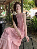 Seaside Holiday Dress Women 2026 Summer New Sweet Three-Dimensional Flowers Fake Two Loose Vest Dress