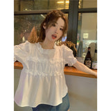 Temperament Wood Ear Bubble Sleeve Doll Shirt Shirt Women Summer New Loose Age Slim Short Sleeve Shirt Inside