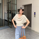 The Beauty Of The Single Wearing Waist Thin Word Collar Bat Sleeve T-Shirt Summer 2026 New Design Pure Desire Top