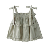 Homemade Summer New Sweet Loose Doll With Bow Sling Shirt Women Solid Color Vest Top