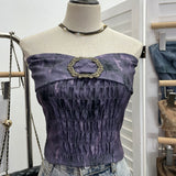 Old Style Retro Brae Waist-Dyed Wear Sexy Shoulder-Wrapped Sleeveless Top 8886