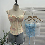 Pink Lace Splicing With Broken Flower Pad Slings Slings Back Back To Take Short Tops
