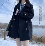 Autumn And Winter New College Style School For Feeling Hair Coat Women Jk Uniform Double Buckle Commuting Coat