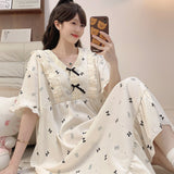 Cloud Cotton Pyjamas Girl Summer Sweet Princess Wind Short Sleeve Long Pyjamas Plus 250 Pounds Home Clothes Outside Wear