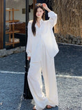 White Loose Lazy Wind Sun Protection Shirt Women Summer Old Money Style Linen Suit Casual Broad Leg Trousers Two Sets