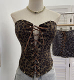 Fish Bone Girded Belt Strap Tsets Braid Waist With Chest Cushion Rivet Leopard Tud Hottie Top 2889