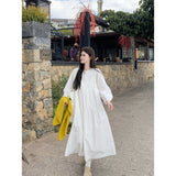 Korean Dopamine Wearing Holiday Style Dress Long Sleeve White Shirt Skirt Folded Knitted Vest Two Sets Of Women