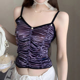 Sexy Babes Sling Vest Female Design Sense Double Splicing Elastic Folds Slimming Blouse