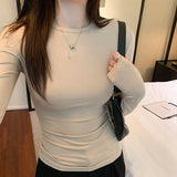 Round Collar Foundation Slim Thin Shoulder Long-Sleeved T-Shirt For Spring 2025 New Bottom Shirt Top