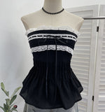 Sleeveless Strapped Braided Waistcoat With Lace Lace Spliced Folded Bodysuit 9325