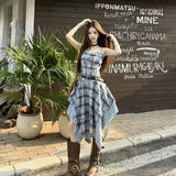 Xinjiang Yunnan Holiday Tourism Wearing Skirt Irregular Lattice Dress Women's Summer Slings Long Skirt