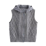 BSK&TRAF Women's Clothing Fall 2025 New Retro Leprosy Quilted Cotton Splicing Knitted Hooded Vest