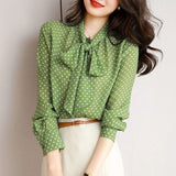 Spring And Autumn 2025 New Shirt Women Green Lining Collar With Long-Sleeved Casual Open Shirt Thin Top Woman