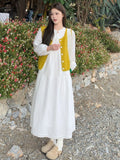 Korean Dopamine Wearing Holiday Style Dress Long Sleeve White Shirt Skirt Folded Knitted Vest Two Sets Of Women