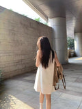 Simple White V-Neck Sleeveless Vest Dress Women's Summer Loose Thin A-Character Skirt To Reduce The Age Of Small Short Skirt