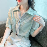 2025 Shirt Women Short Sleeve Summer Chic Pocket Polo Shirt Small Fragrant Fashion Casual