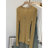 Commuting Pure Babes Hollow Wool Irregular Long-Sleeved Female Commuting Spring And Autumn New Thin Lazy Top