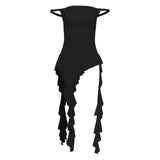 2025 New Tea Rest Gentle Lotus Leaf Side Sexy Sling Woman Summer A Word Shoulder Repair Short Top