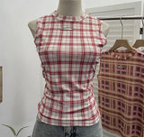 Double-Layer Mesh Vest Retro Design Slim Slimming Sleeveless T-Shirt Short Top 8036