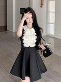French Thousand Gold Lace Doll Collar Vest Dress Women's Summer Fragrant Temperament Sleeveless Black Dress