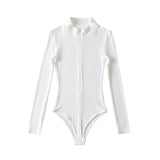 Slim Thin Zipper Collar Long-Sleeved Women's Bottom Shirt Solid Color T-Shirt