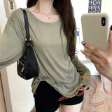 Korean Micro-Permeable Pure Desire To Lazy And Relaxed Feeling Thin Bottom Shirt Long-Sleeved T-Shirt Girl Spring Thin Air Conditioning Hood