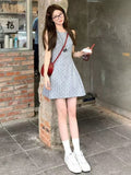 French Retro Gray Floral Vest Dress Women's Summer New Korean Niche Design Waist Thin Skirt