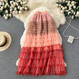 Gradient Color Irregular Net Yarn Half-Dress Women's Long Cake Skirt Fluffy High Waist Thin A Skirt